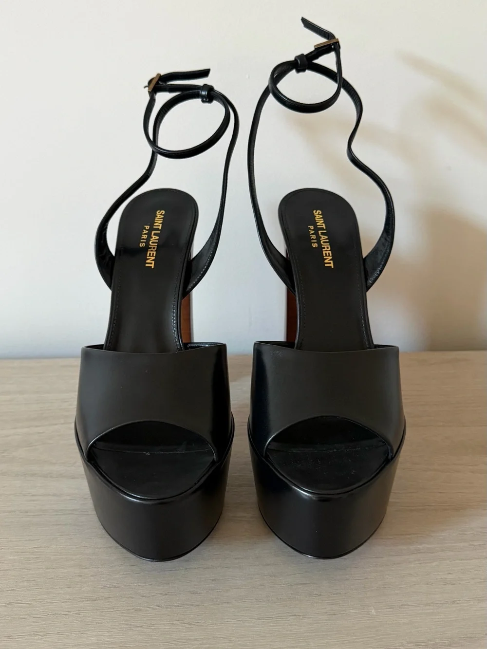 Saint Laurent 95 Leather Platform Sandals Black Leather Size 40